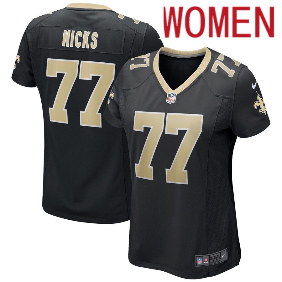 Women New Orleans Saints #77 Carl Nicks Nike Black Game Retired Player NFL Jersey->women nfl jersey->Women Jersey